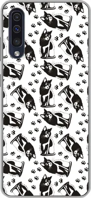 Produktbild von MuchoWow® Handyhülle Schutzhülle Hülle für Telefoonhoesje Samsung Galaxy A30s Muster - Katze - Schwarz - Weiß - Jungen - Mädchen - Kinder - Kind Silikon Softcase Handy Hülle - Karteninhaber