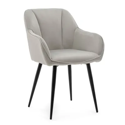 Zdjęcie produktu dla NEW HOME Krzesło glamour LAGO tapicerowane krzesło do jadalni do salonu z pikowaniem - jasnoszare - nowoczesne meble welur aksamit