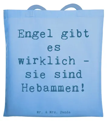Produktbild von Mr. & Mrs. Panda Schultasche Spruch Hebamme Engel - Sky Blue - Geschenk, Tote Bag, Laptoptasche, Danke sagen, Jutetasche, Geburt, Aufmerksamkeit, Bedanken, Jutebeutel