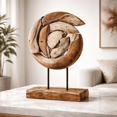 Produktbild von Teak Deko Teakholz Figur Holz Schnecke auf Ständer Garten Skulptur Terrasse