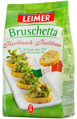 Image de Leimer Bruschetta Chips de pain grillé à l'ail et au basilic 150g