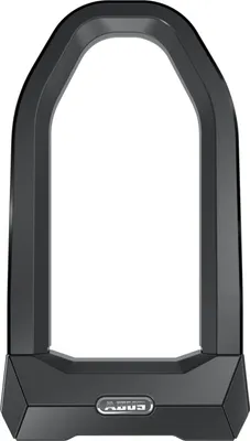A black U-lock bicycle lock is shown against a white background.