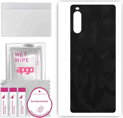 Produktbild von apgo Rückseite Schutzfolie, Skin, kompatibel mit Sony Xperia 10 III SOG04, Hinten Displayschutzfolie aus Vinylfolie, kratzfest, einfache Montage - Schwarzes Tarnmuster