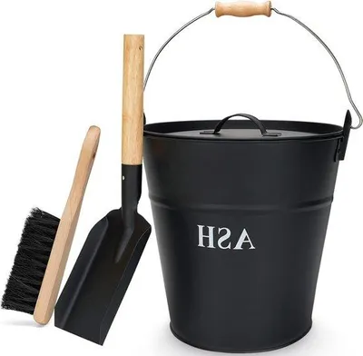 Produktbild von Metall-Asche-Eimer 35l, Schaufel, Besen, für Kamin, Ofen, Feuerkorb
