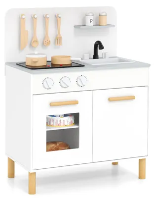 Productafbeelding van Houten kinderkooktoestel met licht en geluid, speelkeuken met 10 accessoires, wit