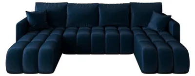 Image de Canapé d’angle GARDA U bleu foncé velours Monolith 77 - fonction couchage, coffre de rangement pour la literie