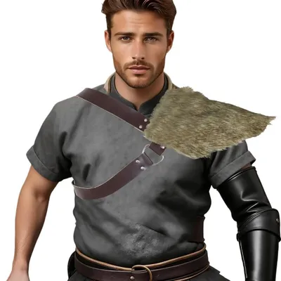 Produktbild von Mittelalterliche Schulterrüstung aus Kunstfell, dunkelbraun. Viking-Stil, aus Polyurethan-Leder. Verstellbare Rüstung für Krieger, Renaissance-Umhang, Gürtel, Schal. Geeignet für LARP, Cosplay, mittelalterliche Märkte und Halloween