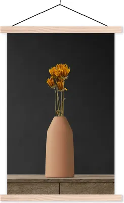 Produktbild von MuchoWow® Textilposter Blumen - Orange - Stilleben 120x180 cm mit holzfarbenen Rahmen - Textil-Plakat
