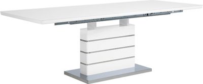 BELIANI Jídelní stůl Bílá Dřevo 180 x 90 cm Vysoký lesk Rozkládací deska Skleněná podstavec Noha Moderní
