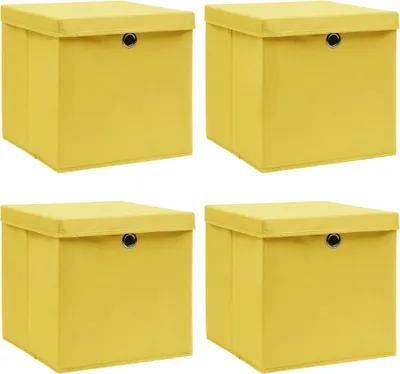 Obrázek produktu pro Úložné boxy s víky 4 ks žluté 32 x 32 x 32 cm textil
