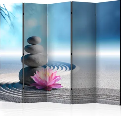 Produktbild von 5-teiliger Doppelseitiger Vlies Paravent - Zen Garden II 225x172 cm Orient b-B-0147-z-c