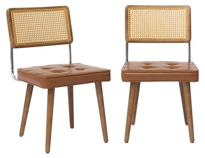 Image de Lot de 2 chaises de salle à manger de style bohème moderne, avec pieds en bois – Chaises de salle à manger vertes pour salon et cuisine