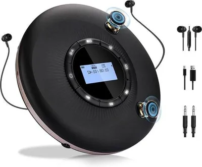 Obrázek produktu pro Přenosný Bluetooth CD přehrávač s dobíjecí baterií o kapacitě 1500 mAh, dvěma reproduktory a LCD displejem