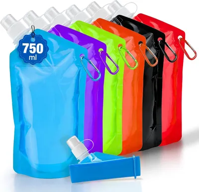 Produktbild von Kleintier-Trinkflasche 6 Stück faltbare Trinkflasche, 750 ml faltbare Wasserflasche, wiederverwendbare faltbare Trinkflasche mit Karabiner, BPA-freie