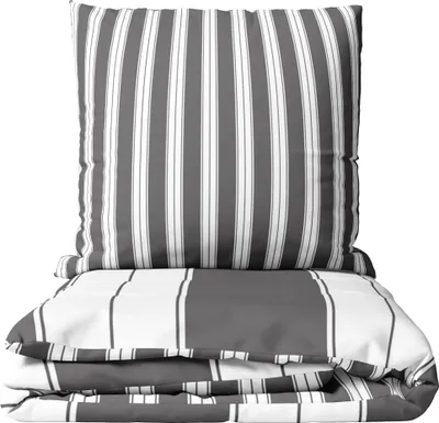 Produktbild von Bettwäsche 135x200 cm Set Grau Gestreift Baumwolle Reißverschluss Wendeseite Streifen Pflegeleicht