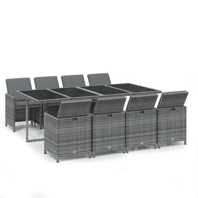 Produktbild von 9-tlg. Garten-Essgruppe mit Kissen Poly Rattan Grau