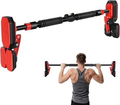 Image de Barre de traction pour porte - Barre de musculation - Entraînement à domicile - Installation sans vis - 76-100 cm - Noir