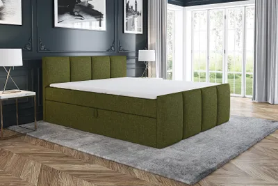 Produktbild von Boxspringbett ECOS 200 x 200 mit 2 Bettkästen, Bonell-Matratze und Topper. Farbe: Grün