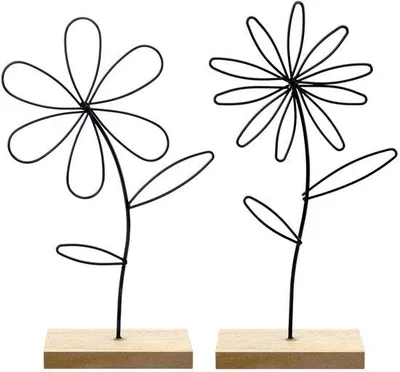 Zdjęcie produktu dla Metalowy stolik na kwiaty z drewnianą podstawą – 14 x 5 x 24 cm