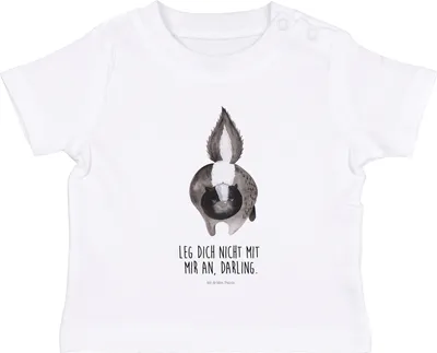Produktbild von Mr. & Mrs. Panda  T-Shirt Stinktier Angriff 6. - 12. Monat - Weiß - Geschenk, Baby Kurzarmshirt, Kinder Top, Stinker, Drohung, Raubtier, Babyshirt, wütend, Skunk