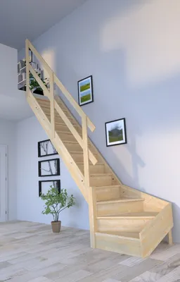 Produktbild von Holztreppe Korfu 1/4 gewendelter Ausführung links-Holzgeländer-mit Setzstufen