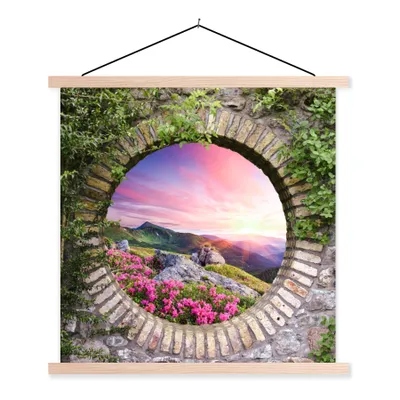 Produktbild von MuchoWow® Textilposter Landschaft - Blumen - Aussicht - Berg 40x40 cm mit holzfarbenen Rahmen - Posterleiste