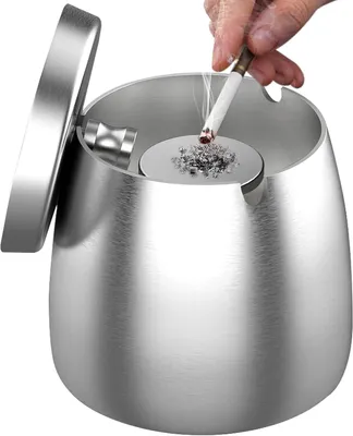 Produktbild von Aschenbecher, Tischaschenbecher, Edelstahl Aschenbecher mit Deckel, Windaschenbecher, Standaschenbecher, für Draußen und Innen