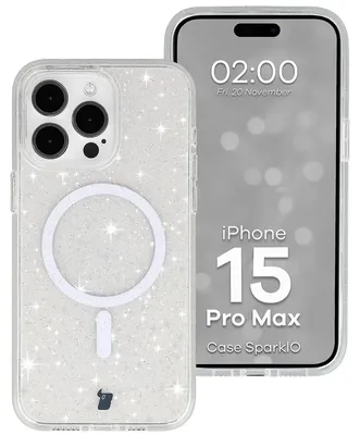 Produktbild von Glitzer Hülle mit Magnetring für iPhone 15 Pro Max, Bizon Case SparklO, Transparent mit Glitzer
