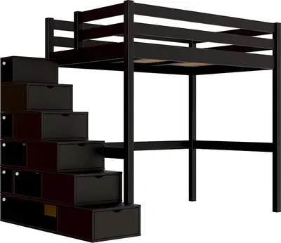 Produktbild von Hochbett holz mit Treppenregal Sylvia - 120x200 - Schwarz
