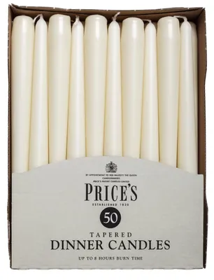 Taper Dinnerkerzen, 50 Stück, Elfenbein, tropffrei, 7h Brenndauer