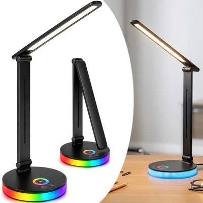 Produktbild von LUMILED LED Schreibtischlampe DRACO 7W + 1W Dimmbar Touch USB 5 Lichtfarben RGB 3000–6500K USB-Ladeanschluss verstellbar für Büro Lernen und Lesen Schwarz Lampe