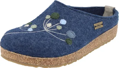 Produktbild von Haflinger Damen Hausschuh Stickerei Pantoffel Filz Grizzly Amaya 751009, Größe:42 EU, Farbe:Blau