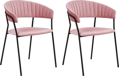 Produktbild von BELIANI Set aus 2 Esszimmerstühlen Samtpolsterung rosa schwarze Metallbeine mit Armlehnen gebogene Rückenlehne modernes Design
