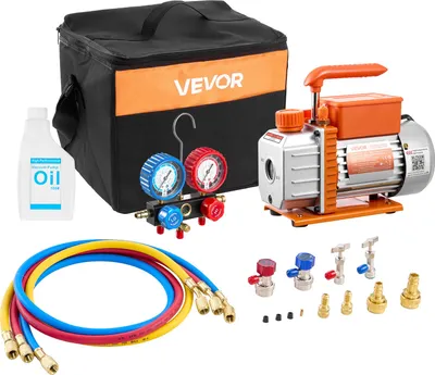 Obrázok produktu pre VEVOR výveva s manometrom, 3,5 CFM 99 l/min, 180 W 1-stupňová rotačná lamelová výveva, súprava vývevy pre R134a, R22, R410a, R1234YF a R32, s prepravnou taškou pre klimatizačné systémy vozidiel