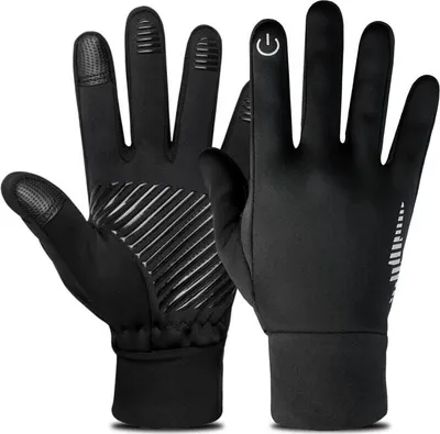 Produktbild von Herren-Laufhandschuhe mit Touchscreen, warme Winter-Radhandschuhe, Herrenhandschuhe (Schwarz, M)