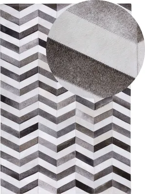 Obrázek produktu pro BELIANI Koberec šedý pravá kůže 140 x 200 cm krátný vlas geometrický vzor patchwork moderní ručně vyrobený obdélníkový