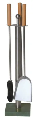 Produktbild von Kaminbesteck, Ofenbesteck, Kaminzubehör-Sockel aus Stein- Ständer u. Besteckteile Edelstahl