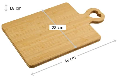 Produktbild von KESPER | Schneide- und Servierbrett mit Herzgriff, Material: -er Bambus, Maße: 46 x 28 x 1,8 cm | 58496