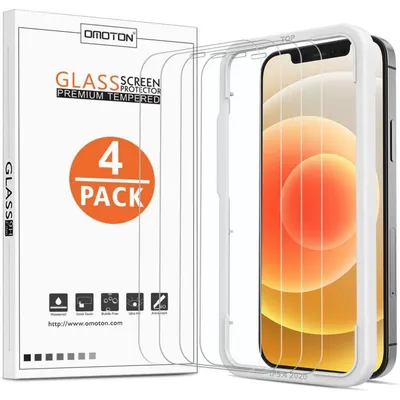 Productafbeelding van Beschermglas voor iPhone 12 / 12 Pro, 6,1 inch, 4 stuks, hardheid 9H, anti-kras, compatibel met telefoonhoesjes