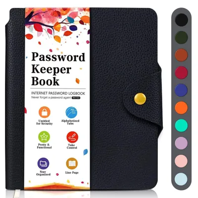 Image de Carnet de mots de passe avec index alphabétiques, registre des noms d'utilisateur et des mots de passe, petit carnet pour les mots de passe des ordinateurs et des adresses internet, couleur noire