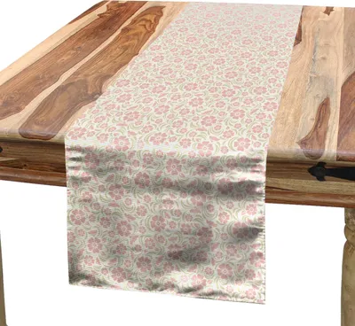 Zdjęcie produktu dla ABAKUHAUS Bieżnik na stół z motywem kwiatowym, ilustracja liści Petalum w stylu vintage w pastelowych kolorach, 40 x 225 cm, jasnozielony, biały, pudrowy różowy