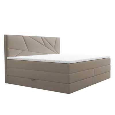 Image de TRADA Verde Lux Lit Boxspring Lit adulte 140x200 avec Matelas Ressorts ensachés, Rangement et surmatelas en velours Beige