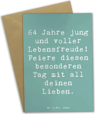 Produktbild von Mr. & Mrs. Panda Grußkarte Spruch 64. Geburtstag Freude - Meeresbrise - Geschenk, Geburtstagsüberraschung, am Leben, dankeskarten, Klappkarte, weihnachtskarten, Alter