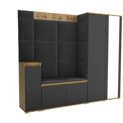 Produktbild von Garderobe LUTON 8 ARTISAN - BLACK 16 - Farbe:Schwarz, moderne Garderobe 40x220x186cm, funktionelle Lösung für den Flur, Garderobe, Möbel für den Flur,