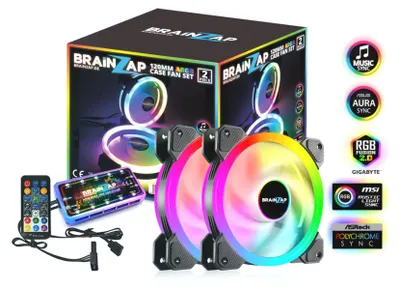 Obrázek produktu pro BRAINZAP 2x 120mm LED A-RGB Case Fan SET Case Fan Aura Asus Asrock MSI Gigabyte Music-Sync Coolmoon