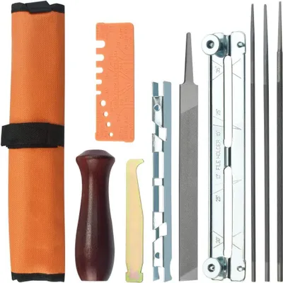 Produktbild von Sägekettenfeilenset – Rundfeilen 4.0/4.8/5.5mm, Schärfset mit Rundfeile, Schärfführungen und Tasche