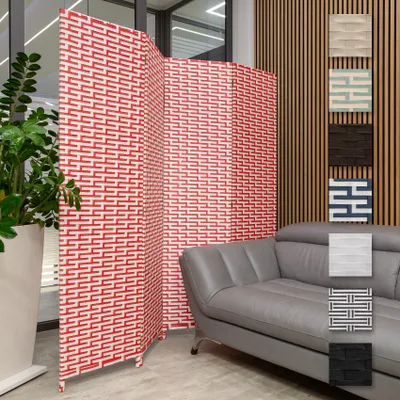 Produktbild von HEXIM Paravent 180x180 cm - Trennwand 4-teilig klappbar für Innenbereich - freihstehender Raumteiler Innenbereich Dekorativer Sichtschutz (L24100-weiß & rot)