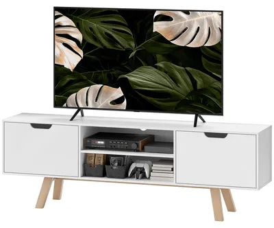 Image de Meuble TV - Meuble téléviseur - Meuble bas - Meuble multimédia - Meuble mural - Blanc - Adapté aux téléviseurs jusqu'à 65 pouces