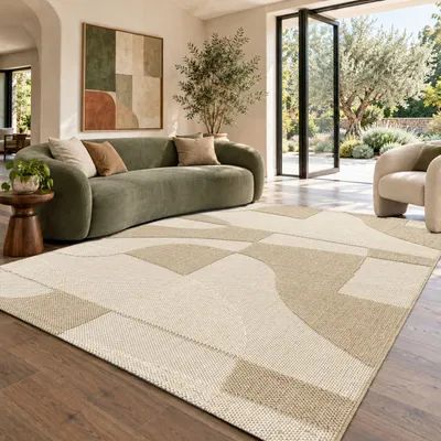 Immagine prodotto di Tappeto per interni ed esterni TT Home, resistente alle intemperie, ideale per balcone, cucina o soggiorno. Stile boho, effetto rilievo, design astratto e moderno, motivo geometrico. Dimensioni: 120x160 cm