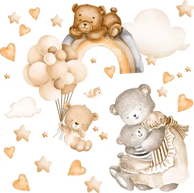 Produktbild von Wandtattoo Bären mit umweltfreundlichen, geruchsneutralen Druckfarben - Wandsticker, Wandaufkleber Kinder 100 x 170 cm